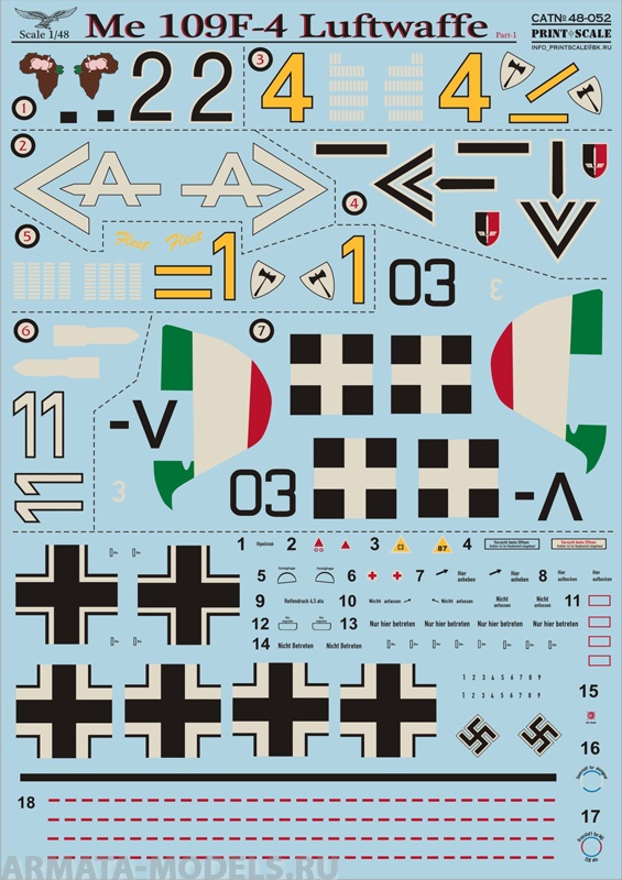 PS48-052 Декаль Me 109 F4 Part 1 Wet decal