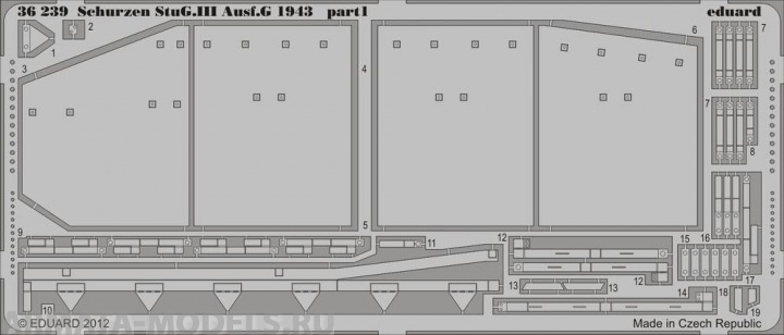 36239 Фототравление для Schurzen StuG.III Ausf.G 1943 для модели Dragon 6581