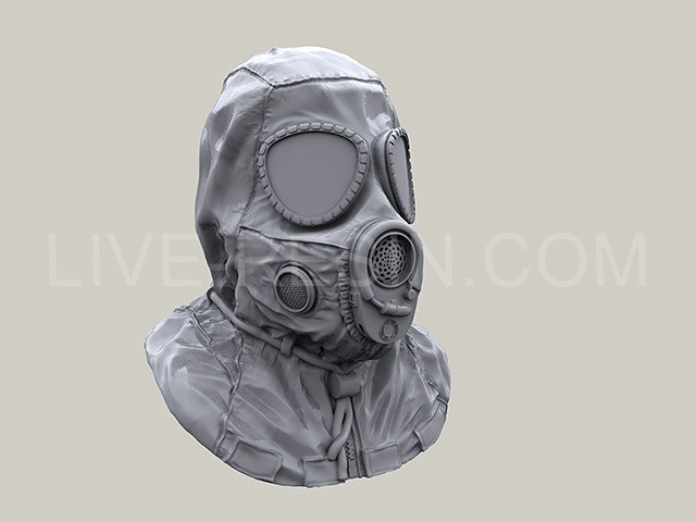 LRE35265 Противогаз M17 US с капюшоном комплекта ядерной, биологической и химической защиты. Два варианта положения головы.