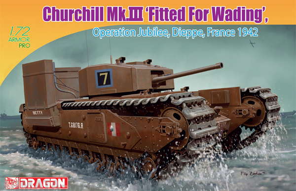 7520Д 1/72 Churchill Mk.III “Fitted For Wading” Operation Jubilee, Dieppe France 1942 Dragon