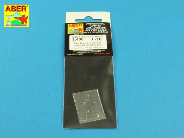 ABR-1:400-L-10  Дополнения для  Set of 20 pcs  (12,7mm) Vickers Mk.III machine gun barrels for Royal Navy ships универсальный набор 1/400