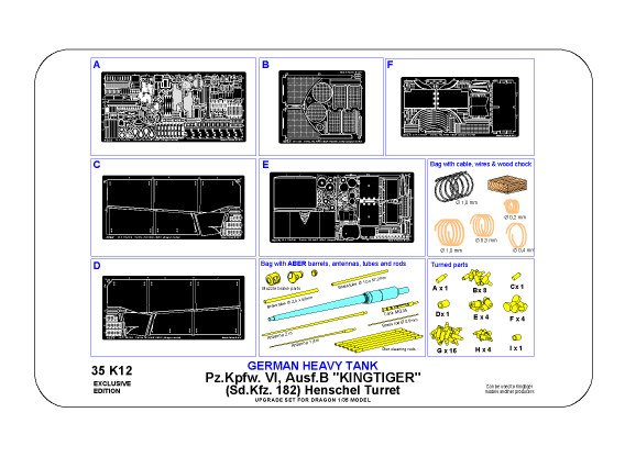 ABR-35-K12  Дополнения для  King Tiger Henschel для Dragon 1/35
