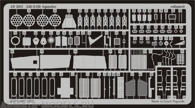 49201 Фототравление для AH-64D (экстерьер+интерьер цветной) для модели Хасегава