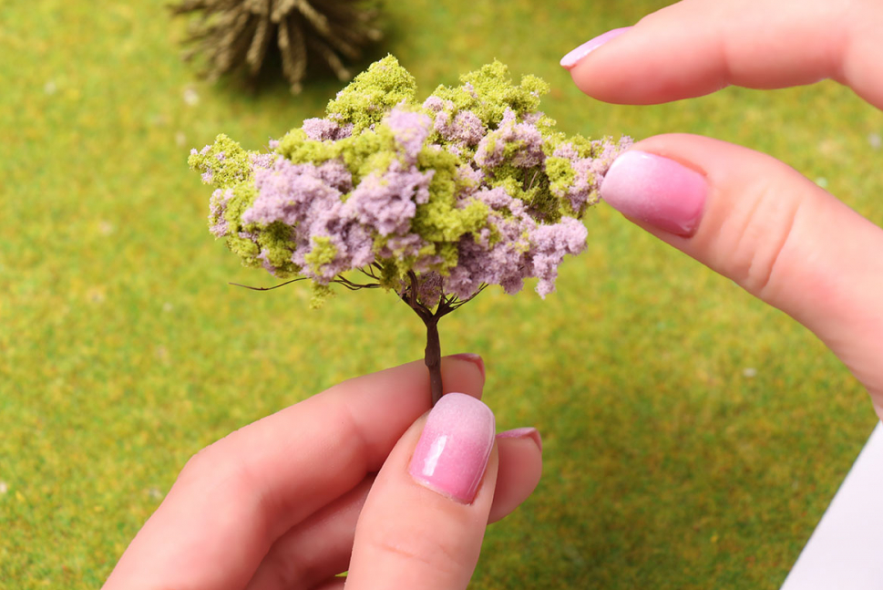 001fkc006 Комковой фолиаж. Сиреневые цветы для макета.