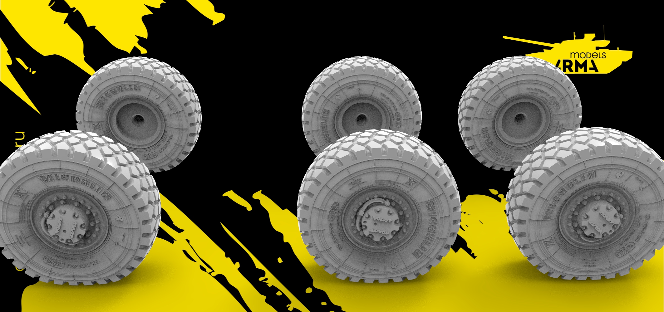 AM35123 Высокодетализирванные колеса под нагрузкой на Тайфун-У 35008