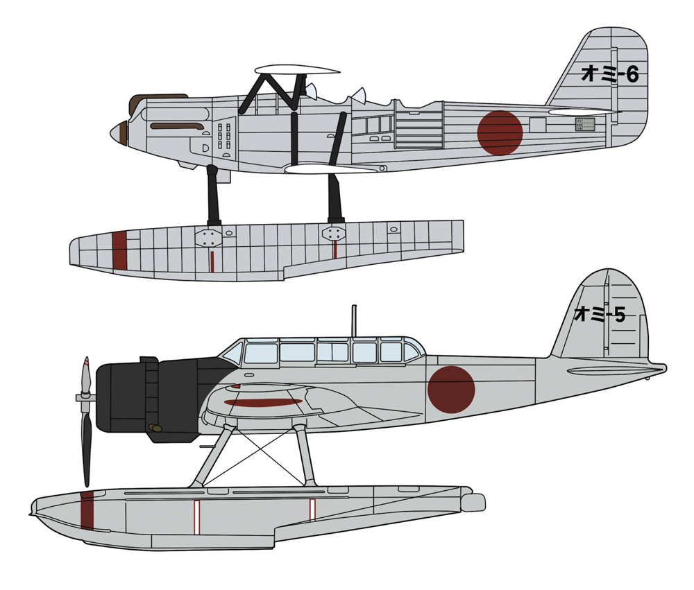 02357 Набор 2 гидросам. Kawanishi E7K1 and Aichi E13A1 Jake «Ominato Air Squadron» Hasegawa