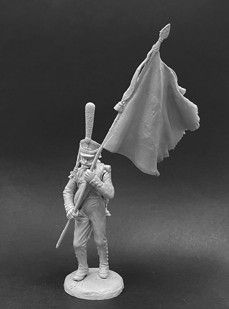 CHM-54259(M) Подпрапорщик-знаменосец гренадерских полков, Россия 1812-14 гг. белый металл. Chronos Miniatures