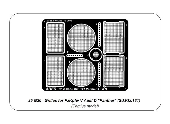 ABR-35-G30  Дополнения для  PzKpfw V Ausf.D Panther (Sd.Kfz.181) GRILLES для Tamiya 1/35