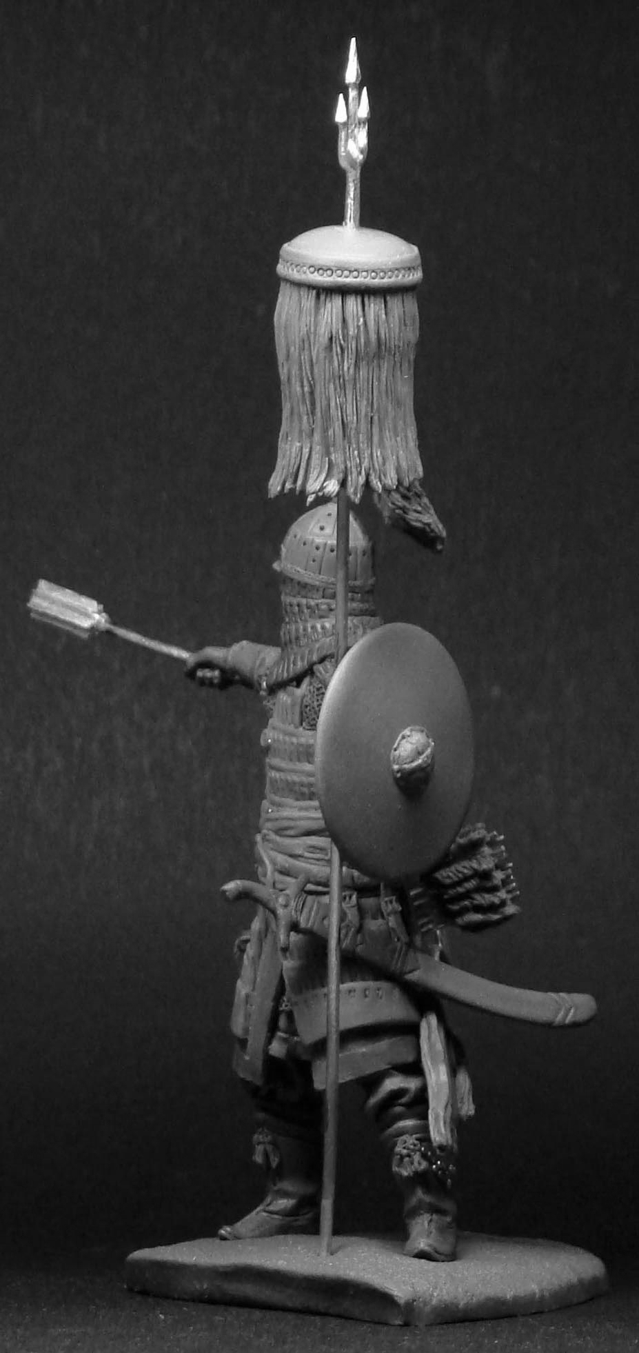 CHM-54046(М). Татаро-монгольский воин с бунчуком, 14 век. 54 мм. Материал - белый металл. Chronos Miniatures