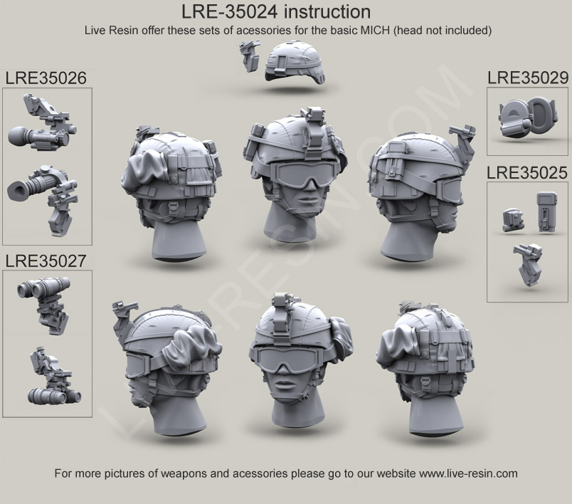 LRE35024 Шлем  армии США ACH-MICH в чехле с креплением ночных очков NVG PVS 7-14-15 и  очками ESS profile опущенными на лицо