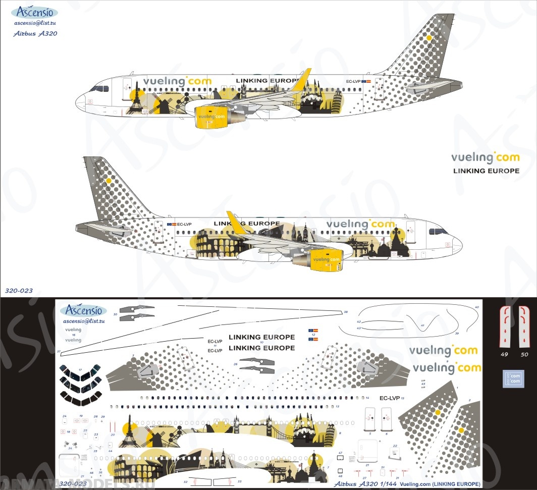 320-023 Декаль для самолета Airbus A320 Vuiling (Linking Europa) 1/144