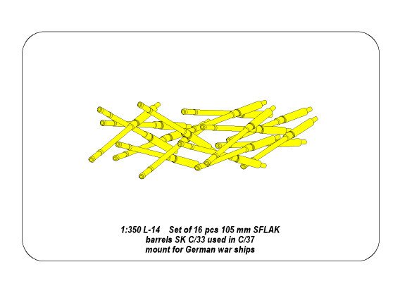 ABR-1:350-L-14  Дополнения для  Set of 16 pcs 105 mm SFLAK barrels used in C/37 mount for German ships для  1/350