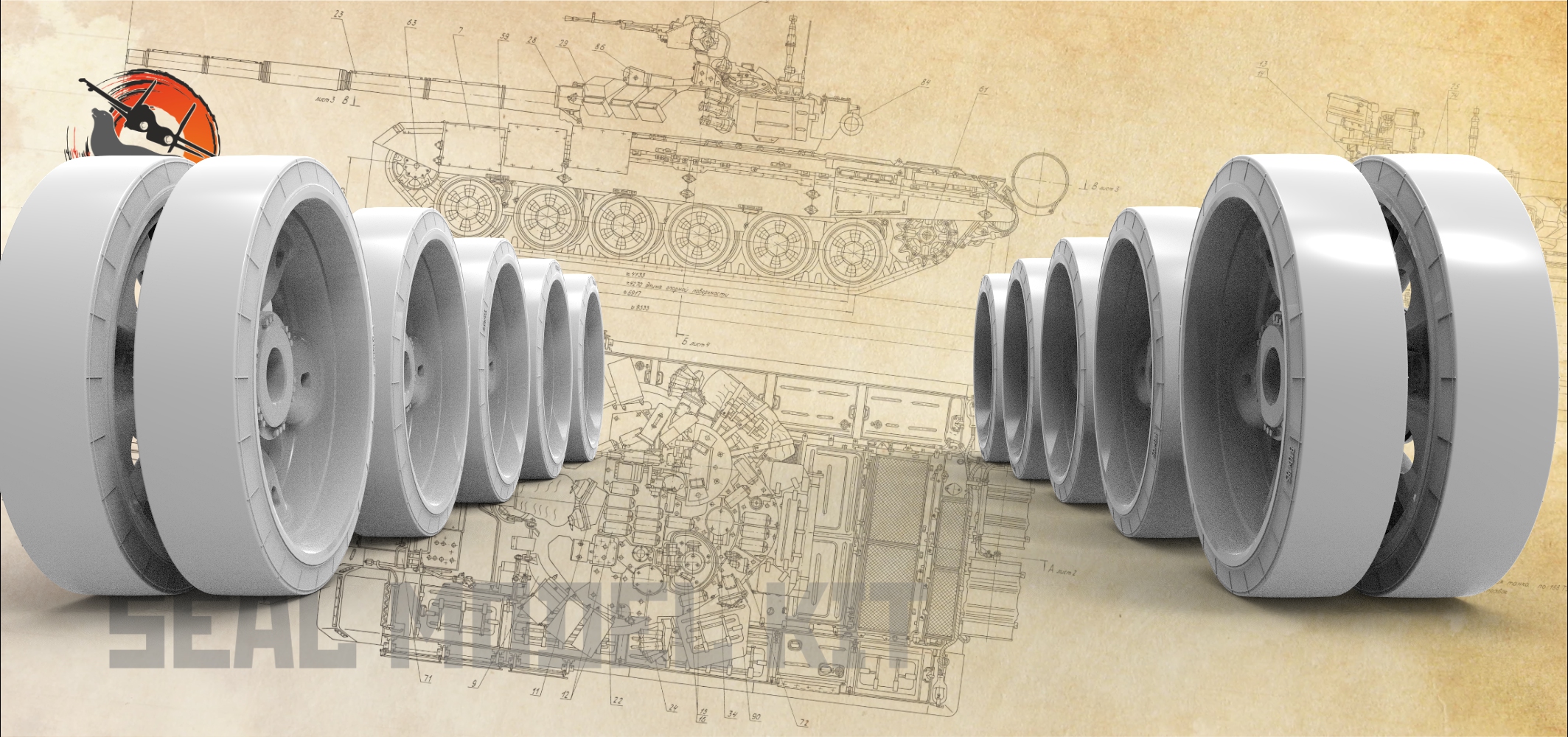 smk35004 Высокодетализированные катки для танка Т-62 изношенный протектор (Не для свободной продажи)