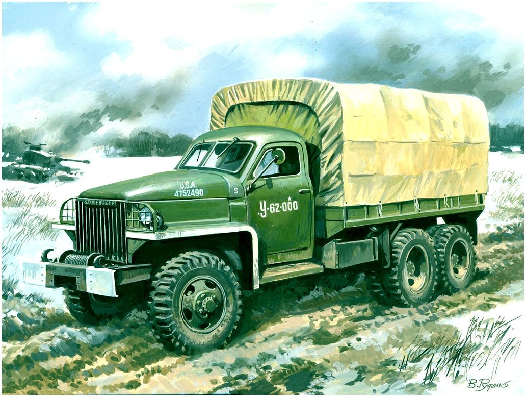 35514 Studebaker US6 U4 с тентом, лебедкой ICM