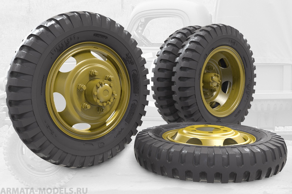 35057FURY Sagged wheel set for Chevrolet G-506 (non directional, Firestone)    (Miniart)