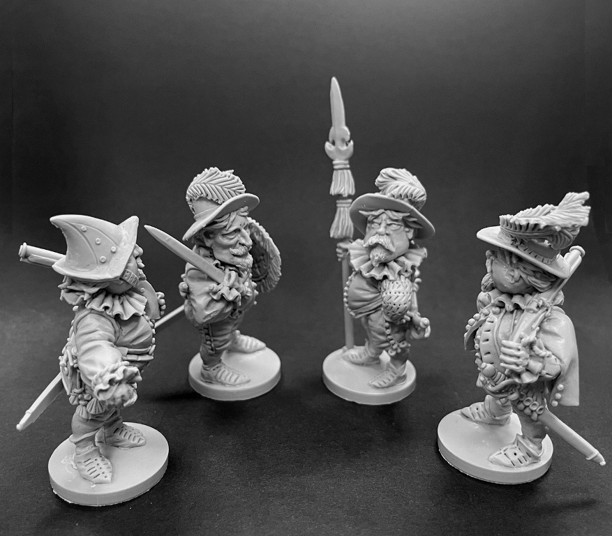 CHM-50.06. Шаржевая миниатюра. Европейская пехота, 1580-90 гг. Набор №1. В комплекте 4 фигуры. 50 мм. Материал - смола. Chronos Miniatures