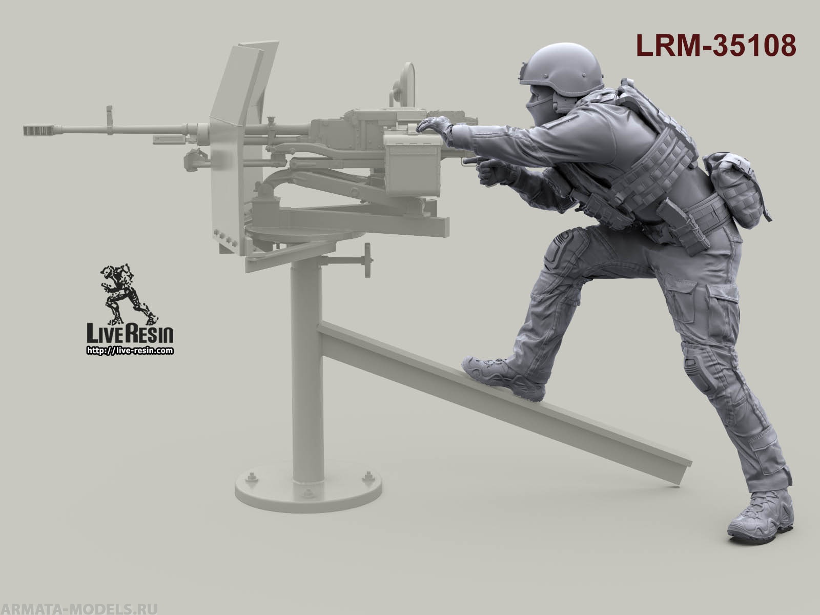 LRM35108 Российский военнослужащий Сил Специальных операций, пулеметчик, ведет огонь из установки в кузове автомобиля Live Resin