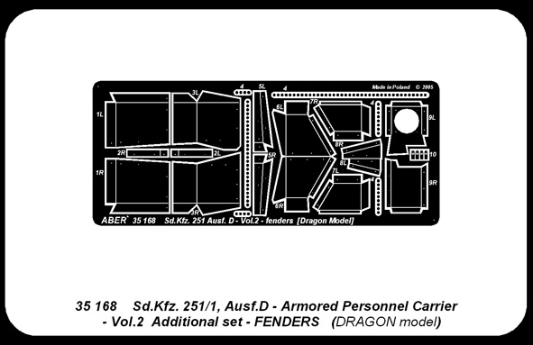 ABR-35 168  Дополнения для  Sd.Kfz.251/1 Ausf. D- Vol.2-add. Set- Fenders для Dragon 1/35
