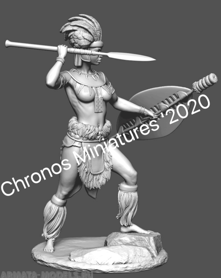 CHM-54208. Миры Фэнтези: Зулусская женщина-воин. 54 мм. Материал - смола. Chronos Miniatures