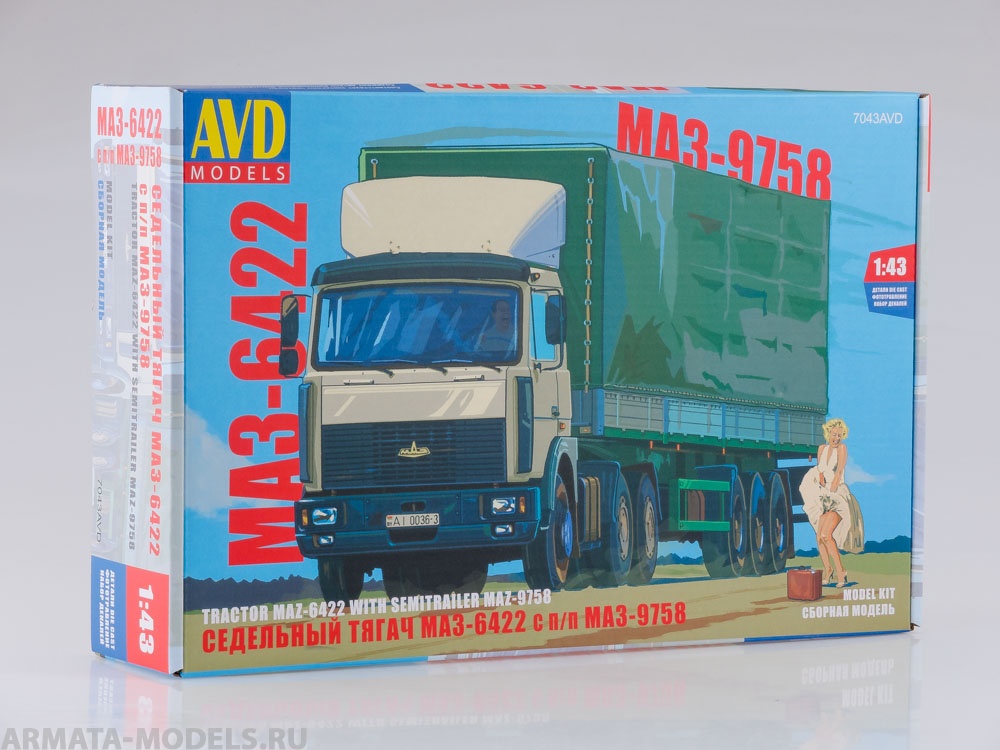 7043AVD Сборная модель МАЗ-6422 с полуприцепом МАЗ-9758 AVD Models