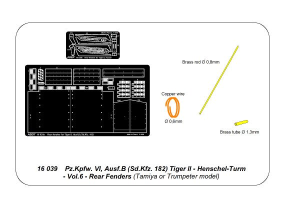 ABR-16-039  Дополнения для  Tiger II - Vol.6- Rear Fenders для Tamiya/Trumpeter 1/16