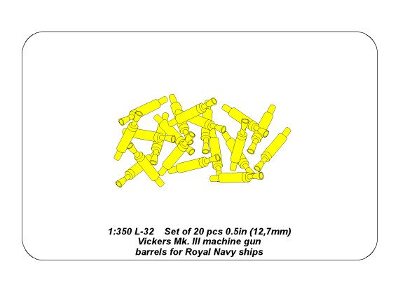 ABR-1:350-L-32  Дополнения для  Set of 20 pcs 0,5in (12,7mm) Vickers Mk.III machine gun barrels for Royal Navy ships для  1/350