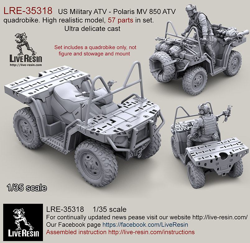 LRE35318 Военный квадроцикл Polaris MV 850 ATV, высокодетализованная модель Live Resin