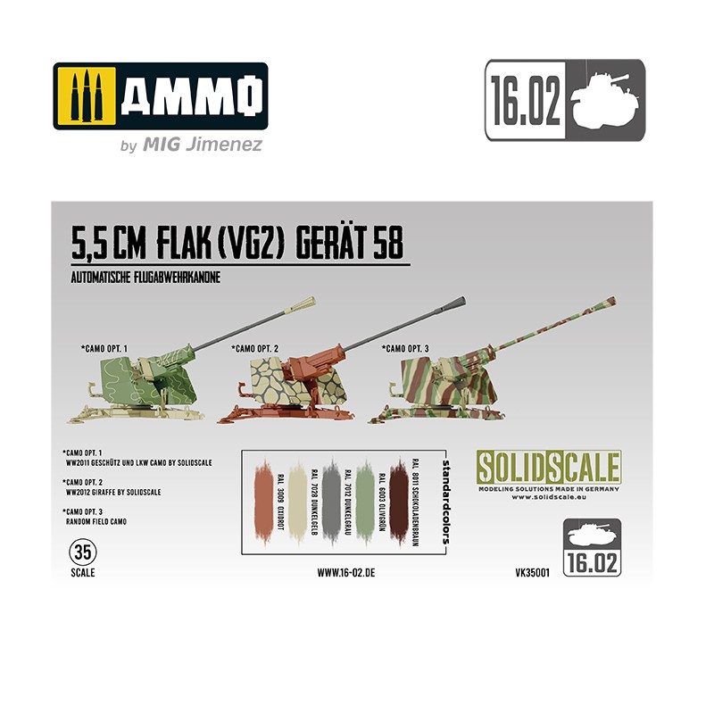VK35001 Сборная модель 5,5cm Flak (VG2) Gerat 58 Autom. Flugab. 16.02
