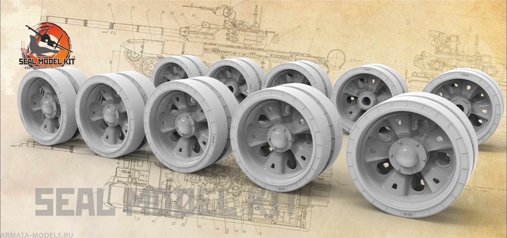 smk35004 Высокодетализированные катки для танка Т-62 изношенный протектор (Не для свободной продажи)