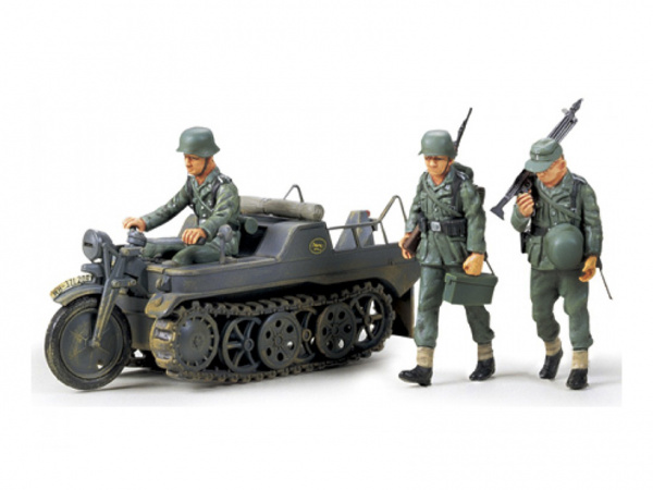 35029 Немецкий полугусеничный мотоцикл Kettenkraftrad с тремя фигурами Tamiya