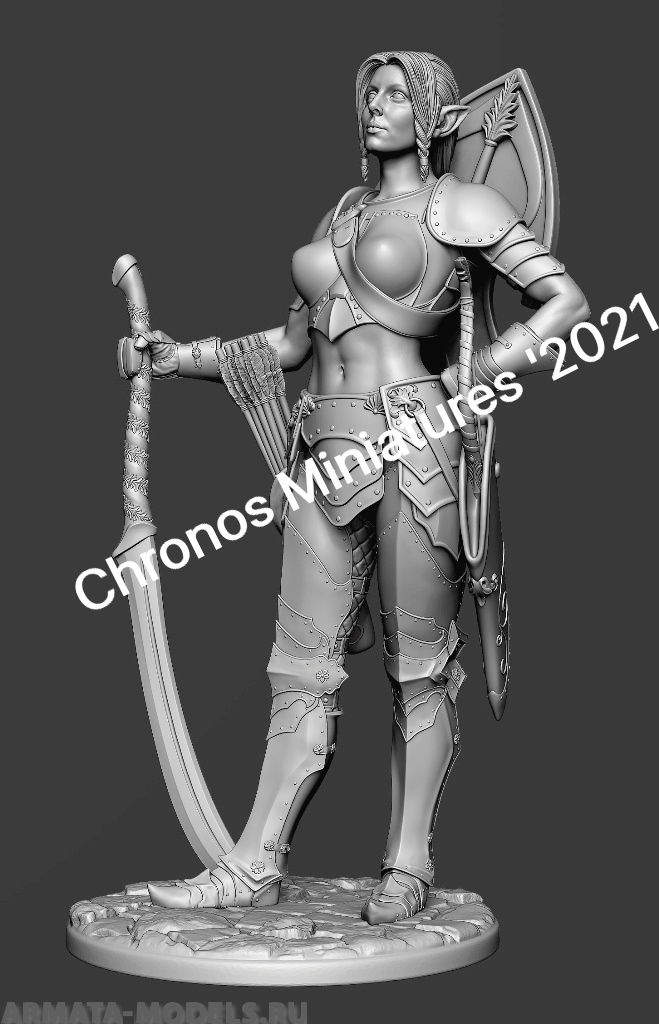CHM-54238. Миры Фэнтези: Эльфийская воительница. 54 мм. Материал - смола. Chronos Miniatures