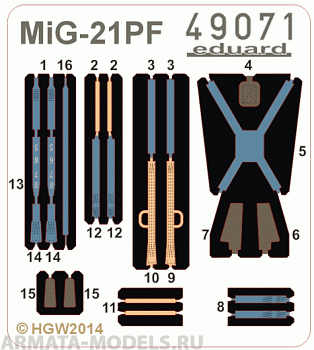 49071ED Комплект фототравления MiG-21PF seatbelts FABRIC