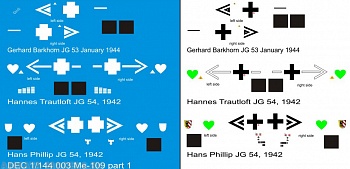 DEC1/144-003, Декаль 1/144 именные варианты на самолет Me-109F