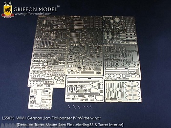 L35035GR WW II German 2cm Flakpanzer IV “Wirbelwind” (Detailed Turret-Mount 2cm Flak-Vierling 38 & Turret Interior) (for Dragon 6540 Kits) 1/35