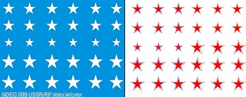 NDEC008 Авиационные звезды для авиации 1/144 образца СССР (красный контур) и образца РФ (синий контур)